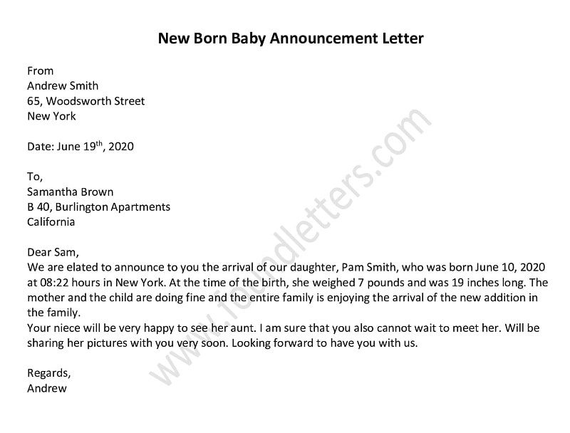 Sample Letter For New Born Baby Announcement — Sample Letters