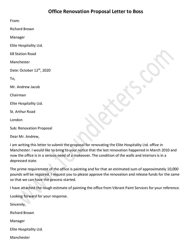 Office Renovation Proposal letter to Boss, Proposal letter Format